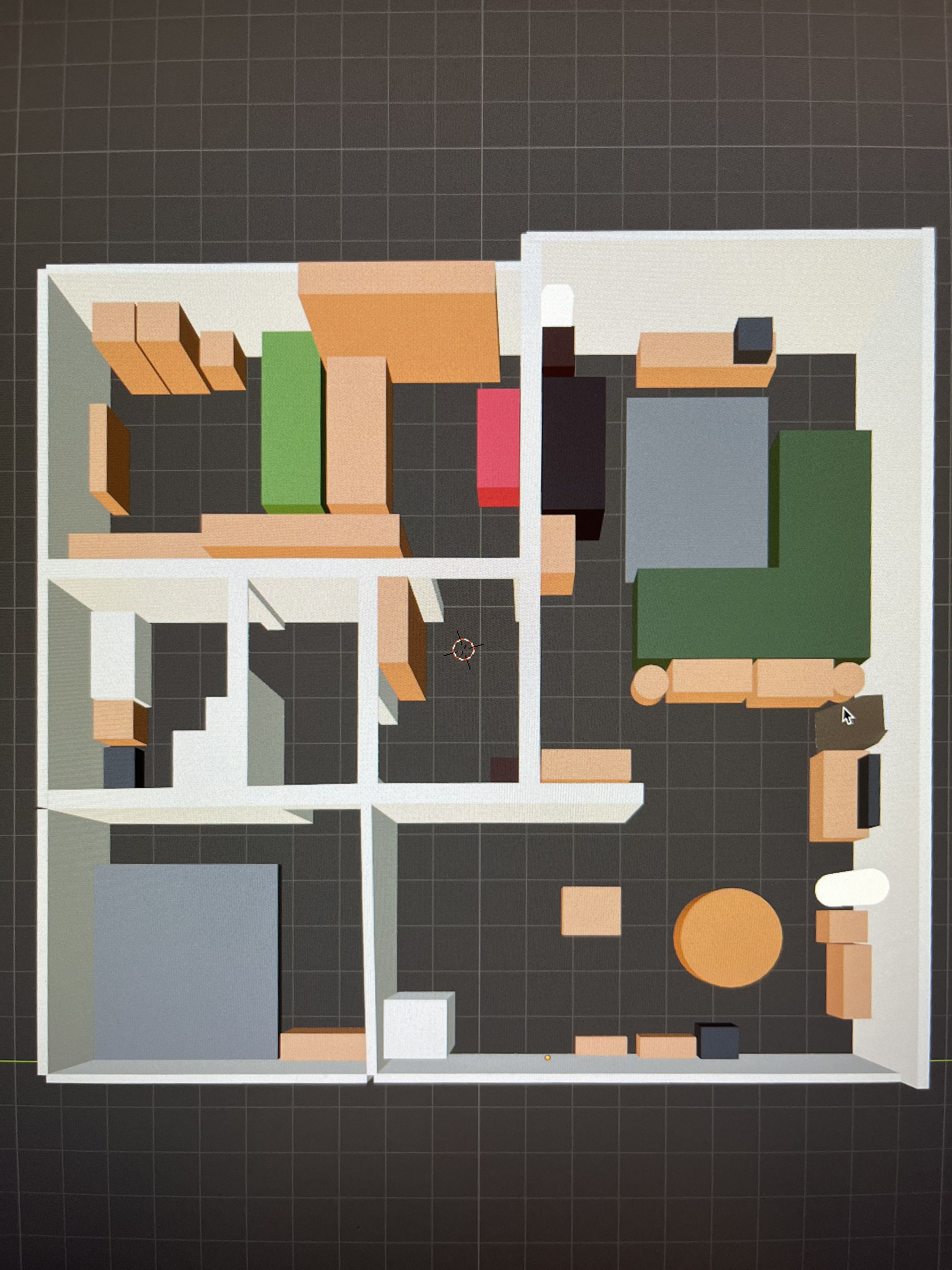 A rudimentary 3D rendering of the flat where I live.