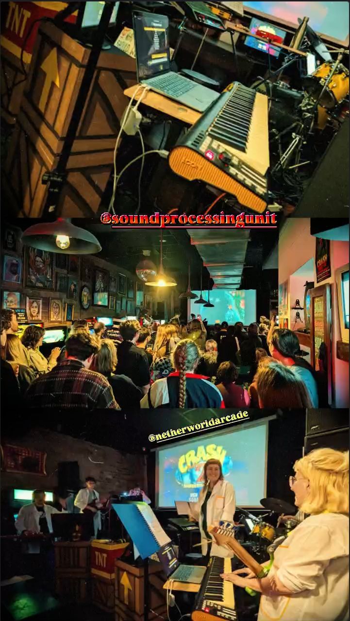 3 Panel collage of us playing the gig.